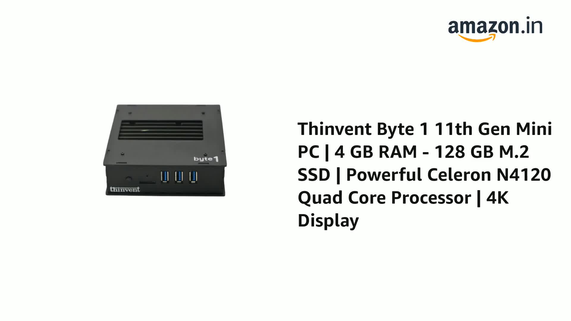 thinvent Byte 1 11th Gen Mini PC | 4 GB RAM - 128 GB M.2 SSD